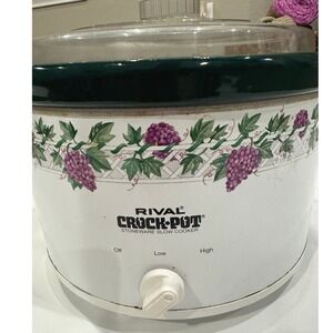 Rival Crock-Pot Slow Cooker White Green Grape Vine Pattern Vintage